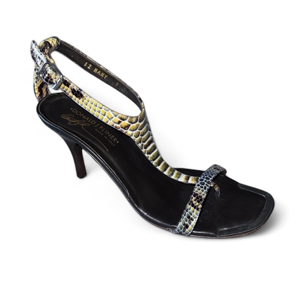 Donald J. Pliner Snakeskin Square‎ Toe Leather Slingback Metal Accent Heels 8.5